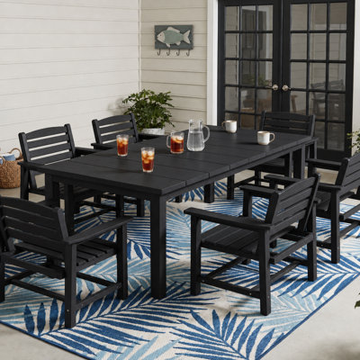 Ensemble de salle à manger d'extérieur en PEHD pour 6 personnes, table rectangulaire de 75,2 pouces et 6 fauteuils