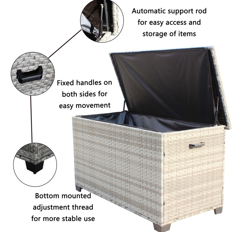 Boîte de rangement grande capacité pour patio - 148 gallons. Couvercle renforcé. Intérieur. Poignées de mobilité. Pe et fer. Assemblage requis Unité de capacité en gallons. Durabilité améliorée du couvercle. Poignées faciles
