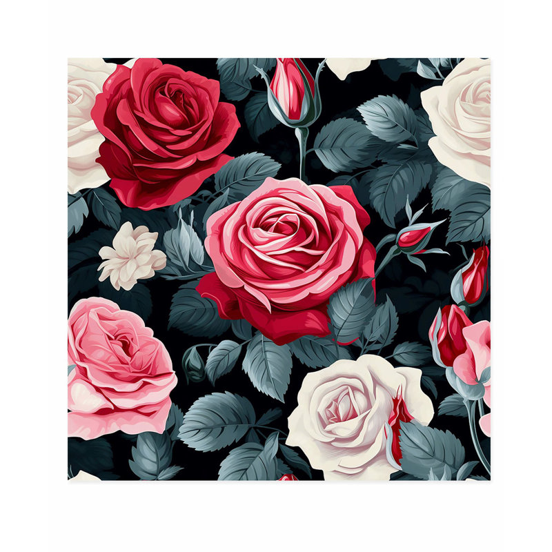 Floral Rose Pattern III Classical Unframed Art Print, 24" H x 24" W