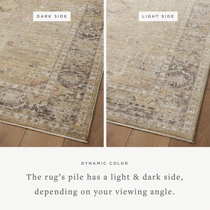 Millie Gold and Charcoal Floral Synthetic Runner Rug 3' x 8'