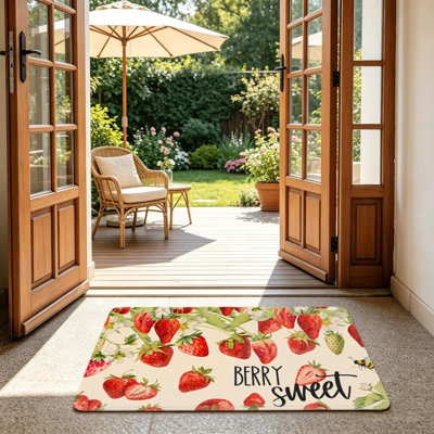 Watercolor Strawberry Berry Sweet Door Rug 24"X 36" for Entrance Porch