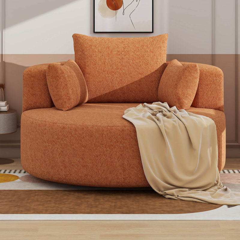 Fauteuil d'appoint pivotant avec 3 coussins amovibles, Orange-rouge