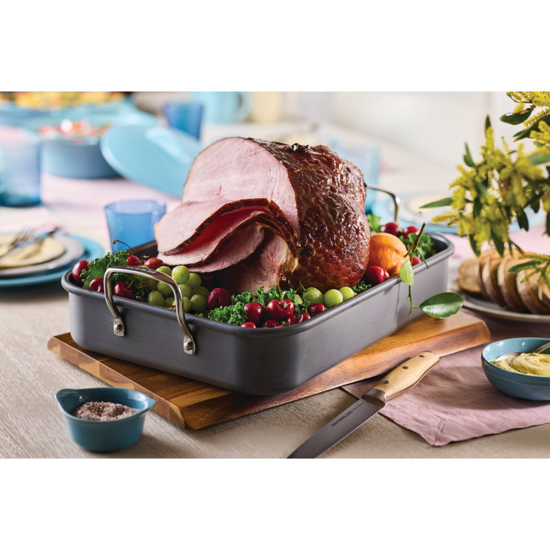 Rachael Ray Hard Anodized Nonstick Roaster/Roasting Pan with Dual-Height Rack, 16 inch x 12 inch