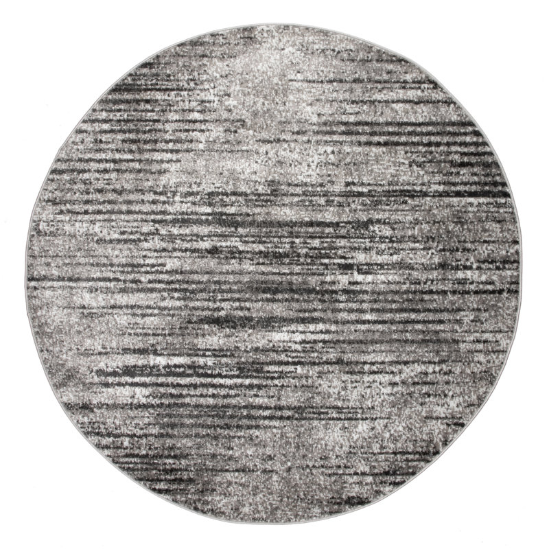 Tapis rayé gris clair Khadijah, Rond 5 pi
