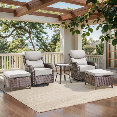 Deb 5-Piece Outdoor Conversation Set with Wicker Swivel Rocking Chairs, Ottomans & Side Table by Red Barrel Studio