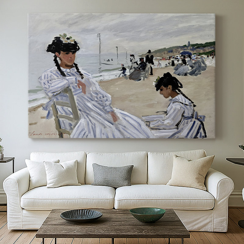 Sur la plage à Trouville-Claude Monet-Toile tendue avec châssis-1870, 40 po x 60 po