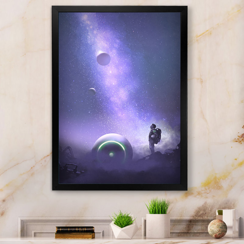 «Video Game Astronaut Lost in Galaxy», reproduction d'art sur toile, H 20 po x l 12 po x P 1 po, Cadre noir