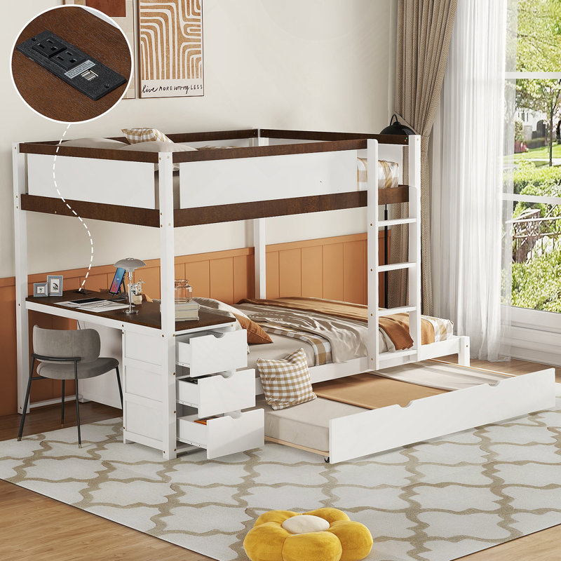 Bunk Bed With Trundlestorage AND Deskwalnut, Full Over Full