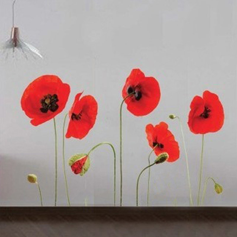 Red Poppy Floral Wall Sticker, Single