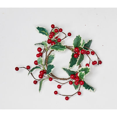 3.5" Inner Diameter Artificial Christmas Red Berries & Leaves Pillar Candle Ring