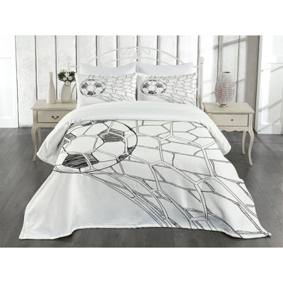 Ambesonne Black White Bedspread Soccer Ball in -  bed_17307_king