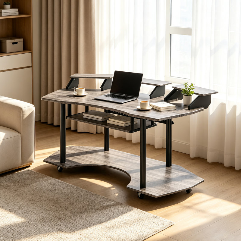 83" Dark Oak Desk - Functional Storage & Style Music Recording Black Construction