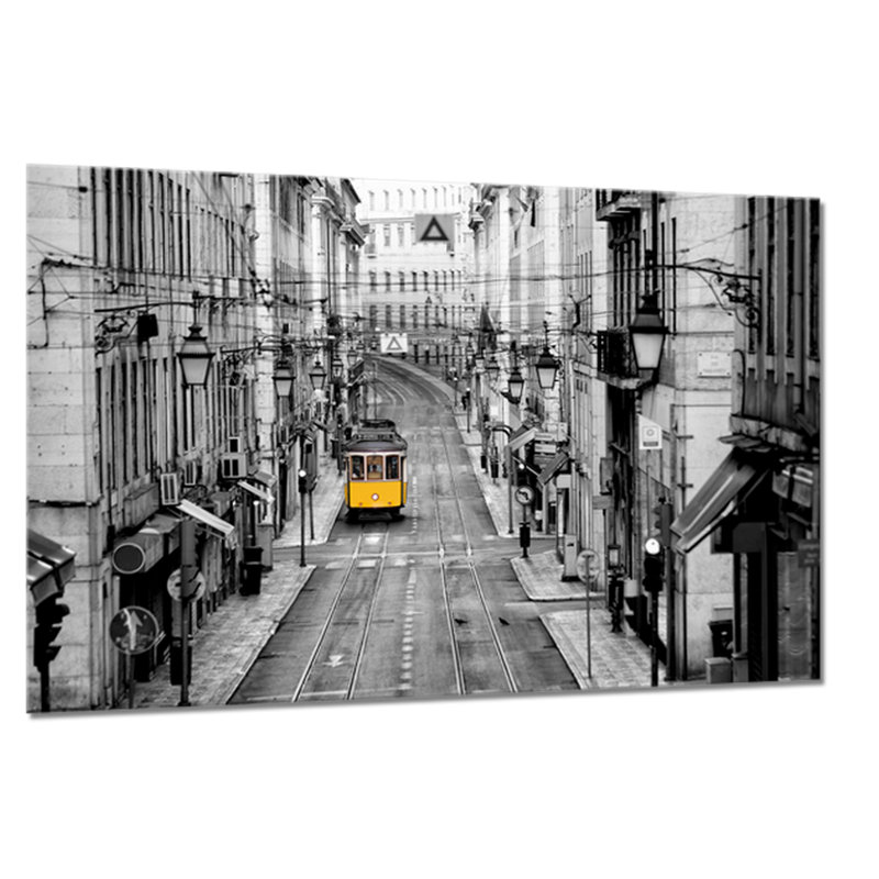 Yellow Tram 'Glasspik Destination' Photographic Print on Glass