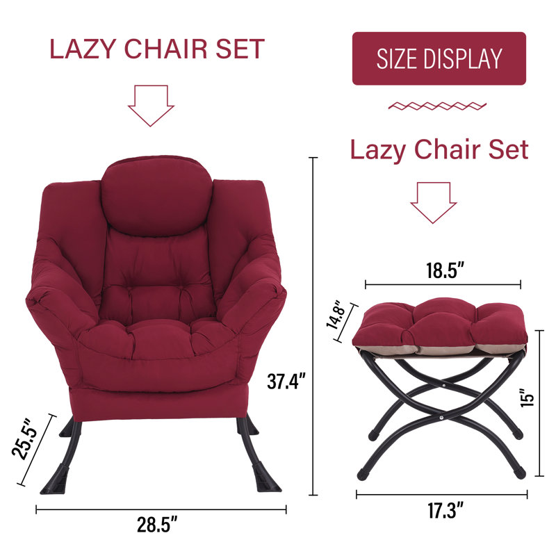 Burgundy Velvet Accent Chair with Ottoman and Metal Frame