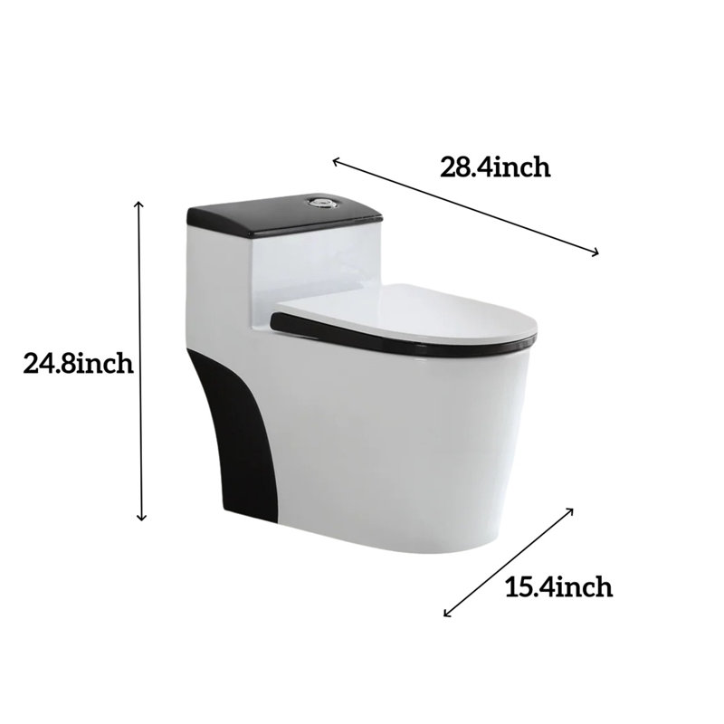 Toilette monobloc noire et blanche à hauteur de plancher de 1,6 gallon GPF (siège inclus)