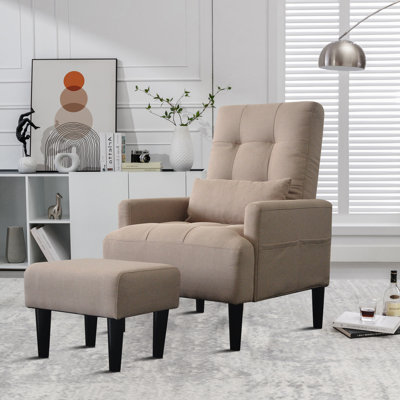 Muddathir Upholstered Waiting Room Accent Chair with Adjustable Backrest and Ottoman