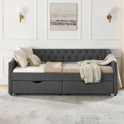 Twin Size Daybed With Drawers, Upholstered Tufted Sofa Bed With Tufted Back, Day Bed