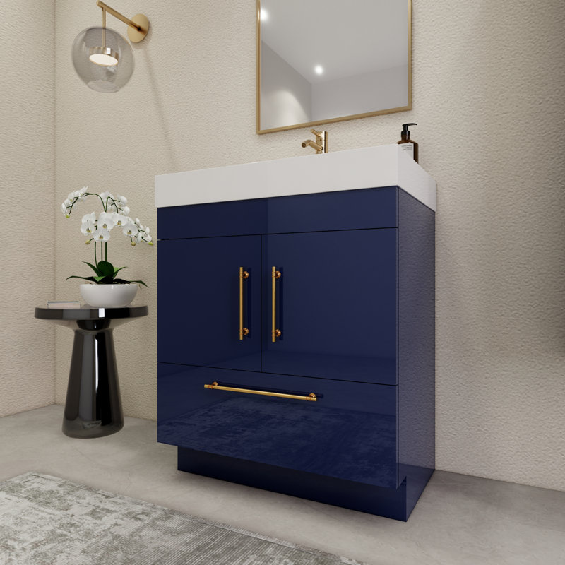 30'' Single Bathroom Vanity with Acrylic Top, Night Blue