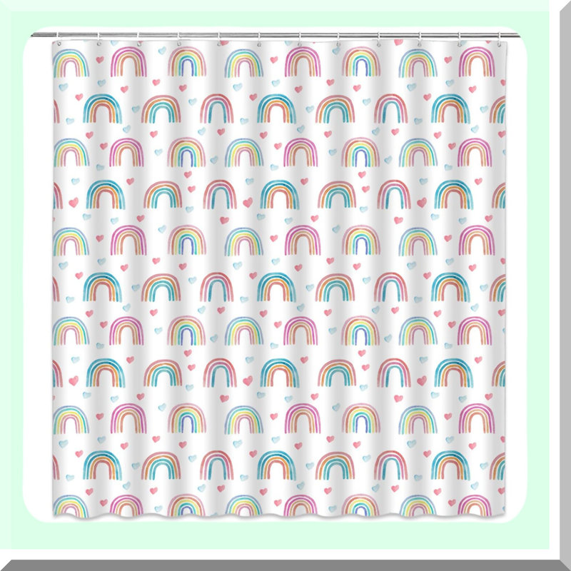 Boho Bliss Rainbow Shower Curtain - Cute Cartoon Pattern for Modern Bathroom Decor, with Hooks