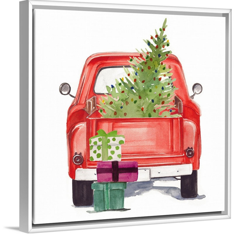"Noël cars III" par Jennifer Paxton Parker, reproduction d’art sur toile, 38" H x 38" W x 1.75" D, Cadre blanc