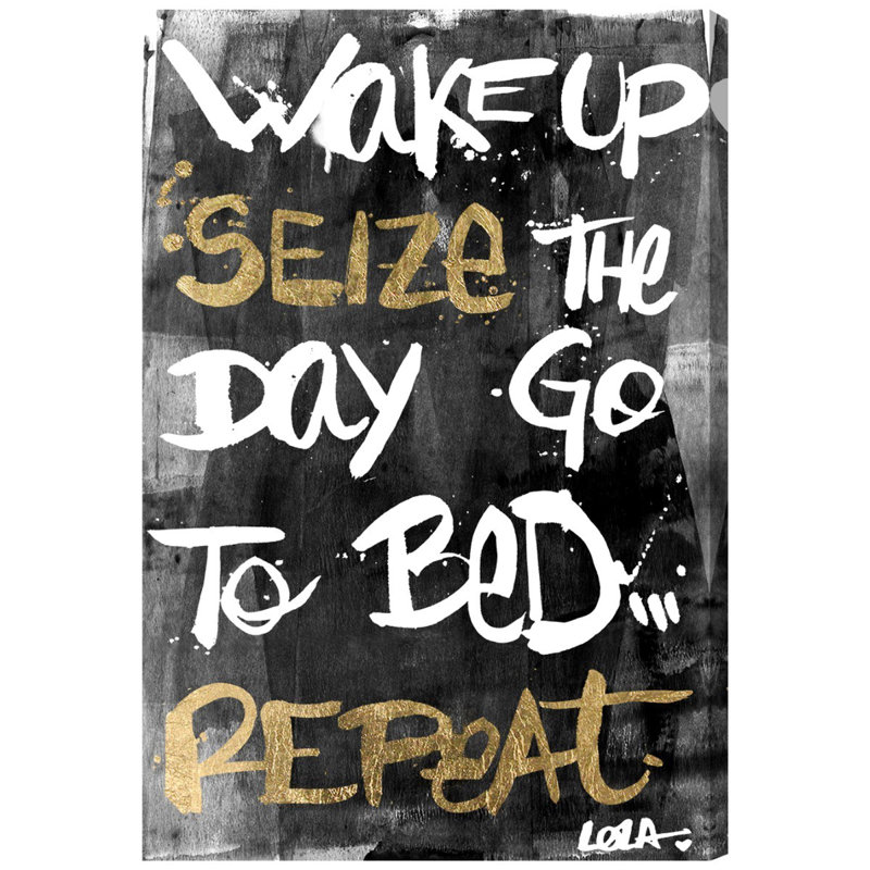 « prenez le jour v4 », reproduction d’art textuel sur toile oliver gal, H 15 po x l 10 po x P 1,5 po