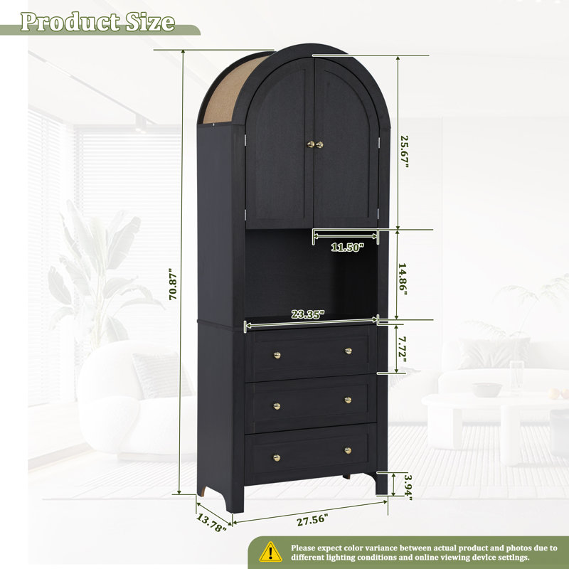 70.9" Arched Storage Cabinet, Black, Golden