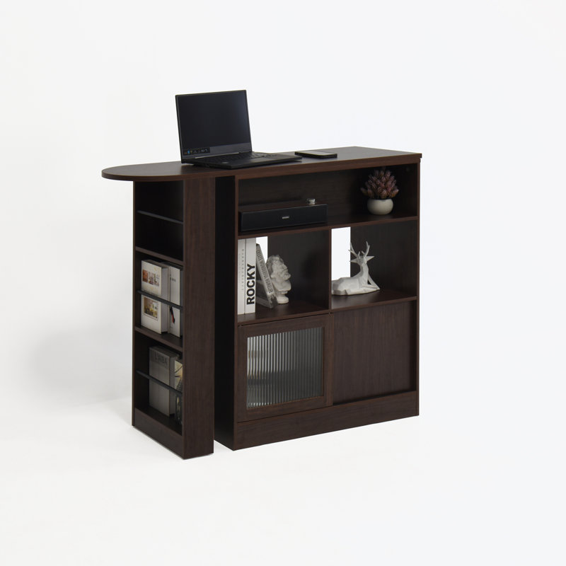 Modern Bar Cabinet with Rotating top and 2 Ribbed Glass Door