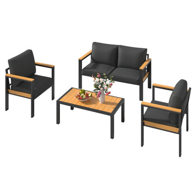 4PCS Patio Furniture Set, All-Weather Aluminum Outdoor Conversation Set With Coffee Table