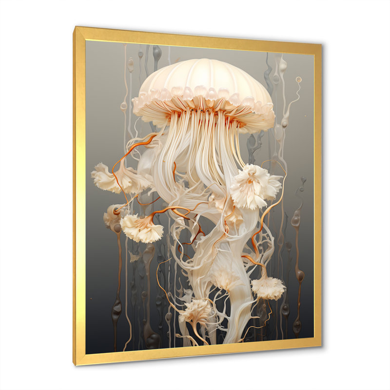 «Minimalisme Jellyfish Wonders», reproduction sur toile, Cadre doré simple, H 44 po x l 34 po x P 1,5 po