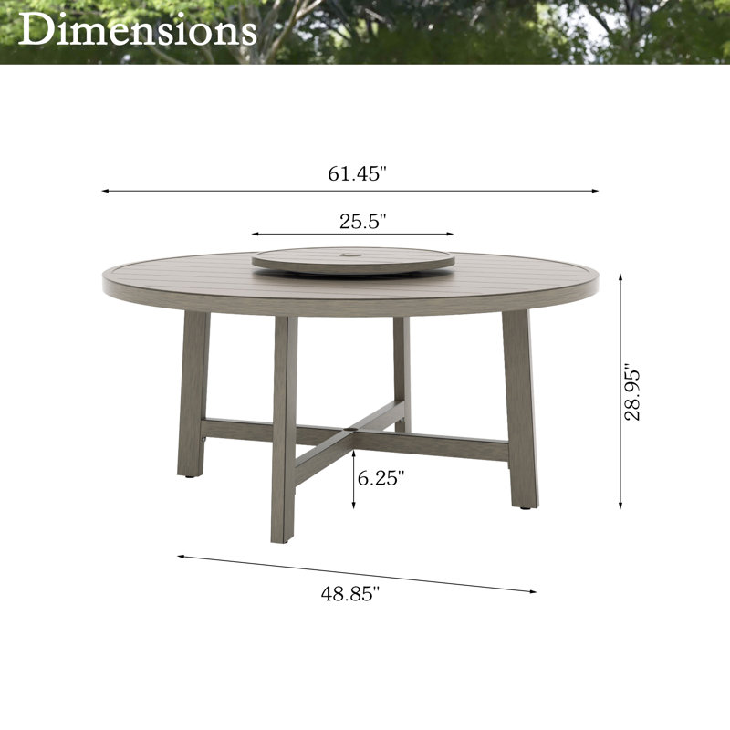 Patio 61.45" Round Dining Table With Lazy Suan And Umbrella Hole, Gray