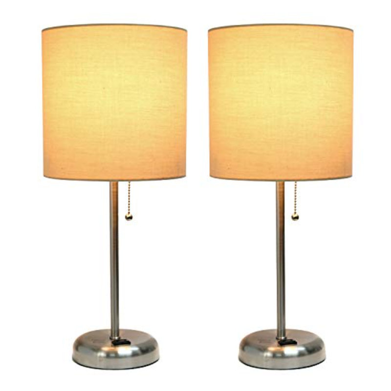 Baljit Metal Table Lamp, Tan, Brushed Steel