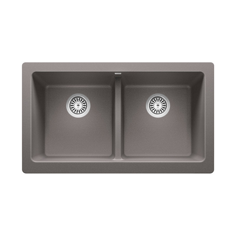 Vintera SILGRANIT 33" Double Bowl Apron-Front Farmhouse Sink, Metallic Gray