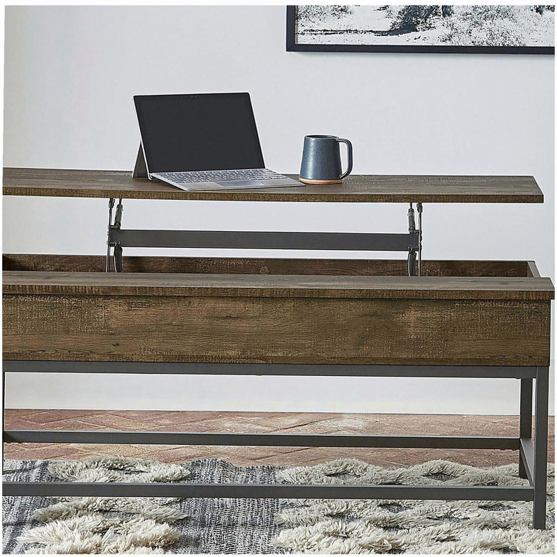 Table basse à plateau relevable brun chêne et sable noir