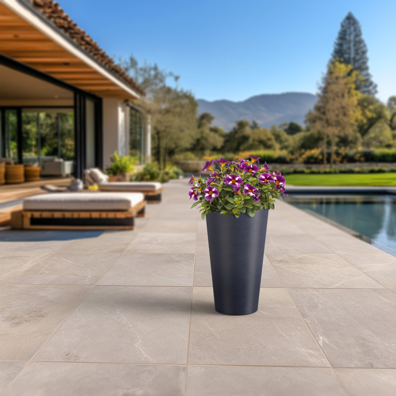 12 In. (Premium Inner) Concrete Round Planter / Pot With Drainage Holes, Granite Gray(Premium Inner)