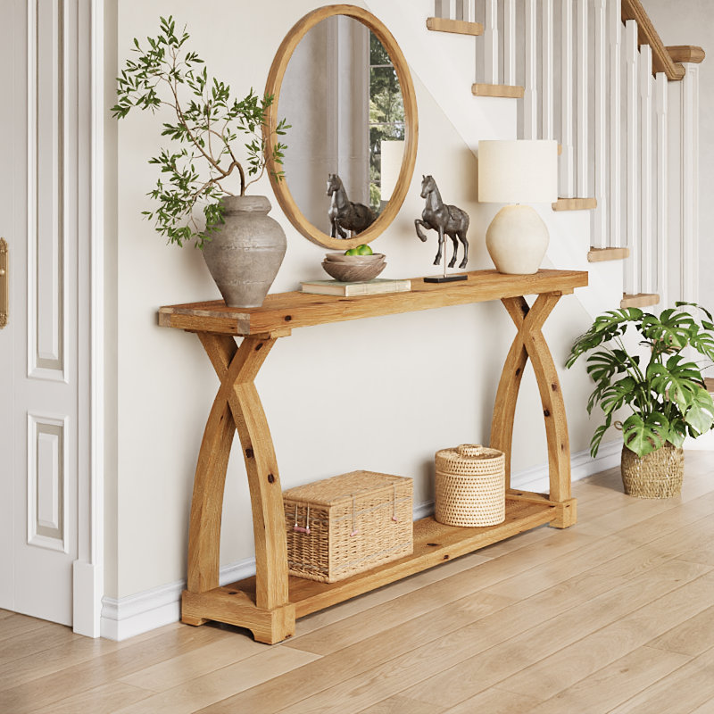 Console en bois massif de 63 po, Light Brown