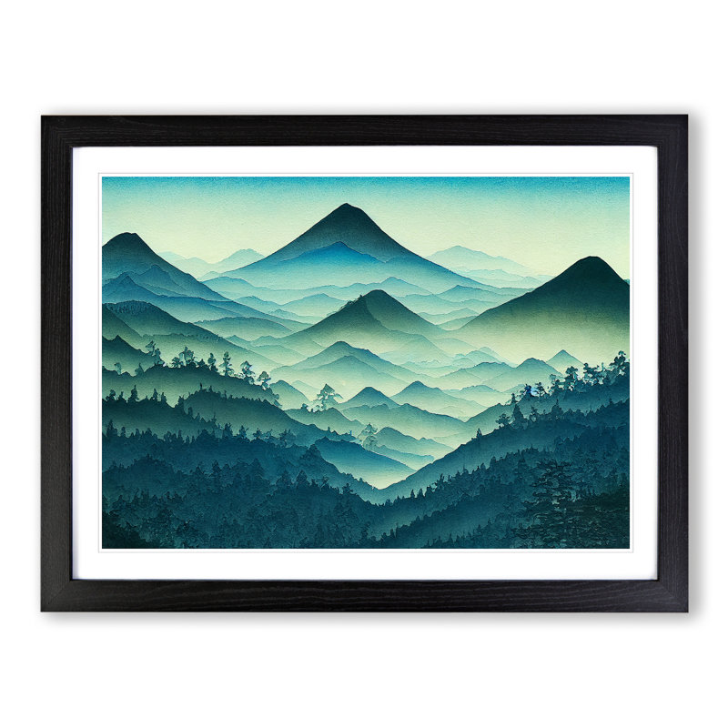 Japanese Forest Mountains - Framed Print, Black, 46cm H x 64cm W x 2cm D