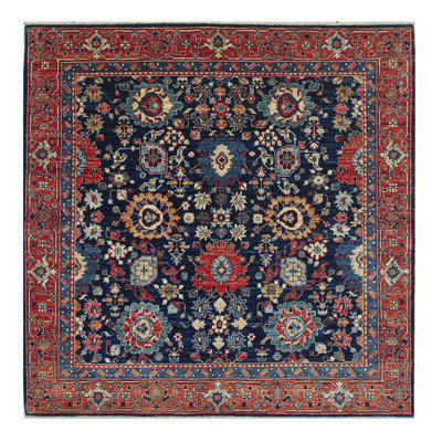 Hand Knotted Wool Oriental Area Rug in Light Beige/Blue/Navy/Red