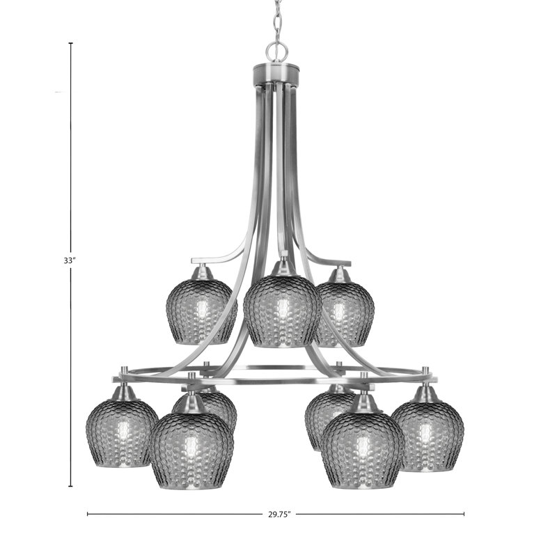 Lustre 9 lumières en verre nickelé brossé 6 po Mukkesh, Noir, Nickel brossé