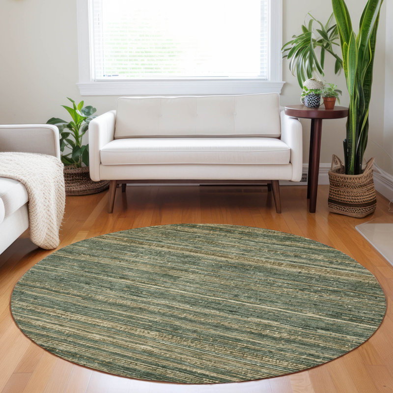 Machine Washable Indoor/Outdoor Xhevrie Fern Rug, Round 8'