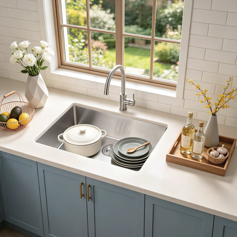 27"L × 19"W Undermout Stainless Steel Single Bowl Kitchen Sink, Brushed Nickel