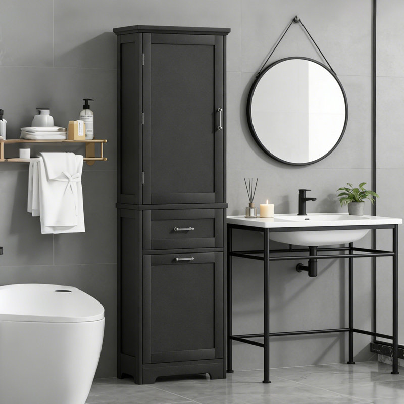 Armoire de rangement autoportante avec tiroirs et tablette réglable, Noir