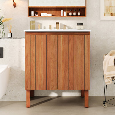 Meuble-lavabo de style rétro avec lavabo en céramique, 45 °, grand rangement, finition élégante