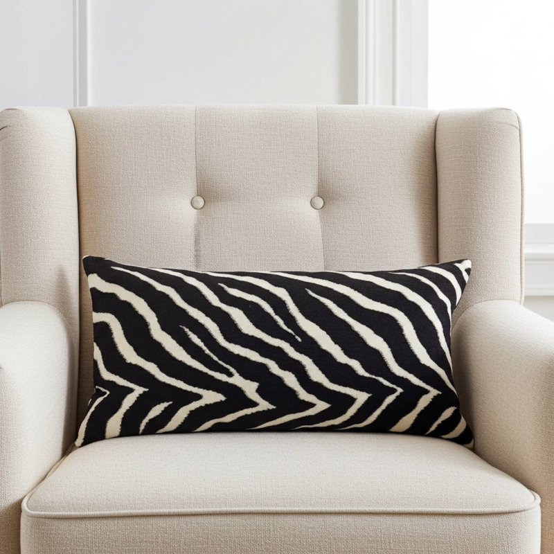 Black Zebra Silk Square Pillow Cover & Insert, Rectangle 12" x 20"
