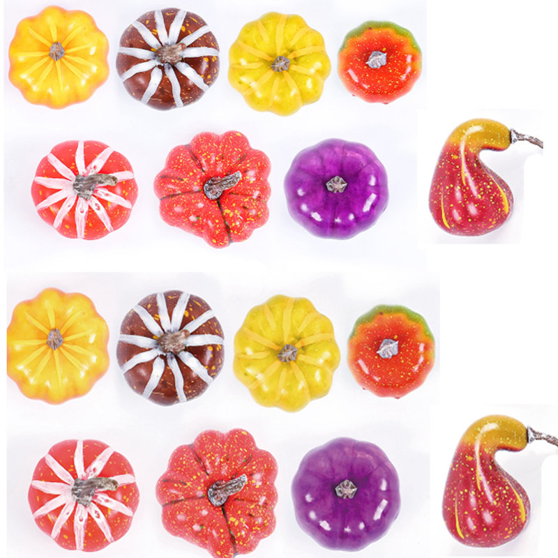 16 mini-citrouilles artificielles de 2,4 pouces, fausse petite récolte d'automne, citrouille, simulant un légume pour la fête de cuisine à domicile, décoration de l'Action de grâce (multicolore)