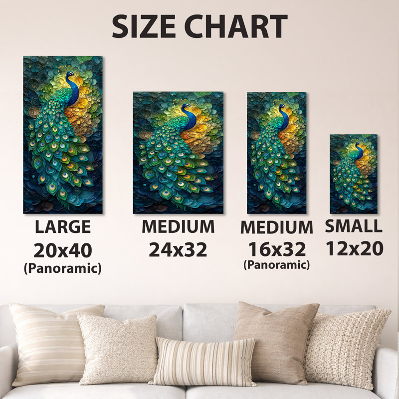 Impression sur métal Nature - couches de paon coloré, art mural bleu élégant, L 20 po x H 40 po