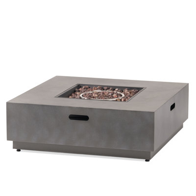 Square 50,000 Fire Pit, Modern Metal Design, 39.3"x39.3"x13.61", No Assembly, Stone Gray Color, Propane Gas Fireplace Fireplace, Iron Build, Assembly Required,