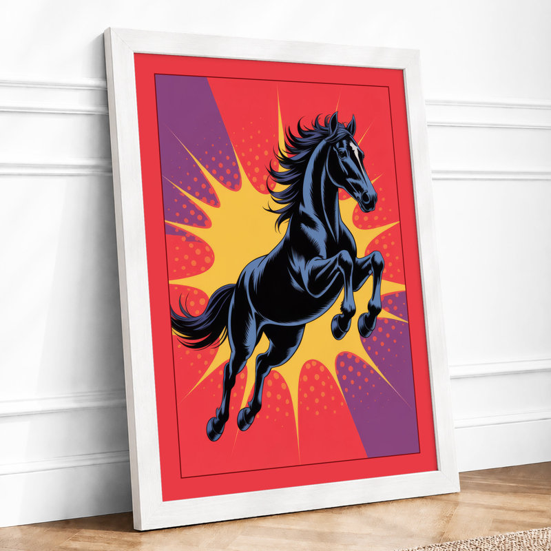 Rearing Horse Starburst Modern - Print, A2 - 59.4 x 42.0 cm, White