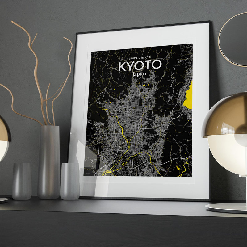 «Kyoto City Map», impression, Noir/jaune, H 20 po x l 16 po