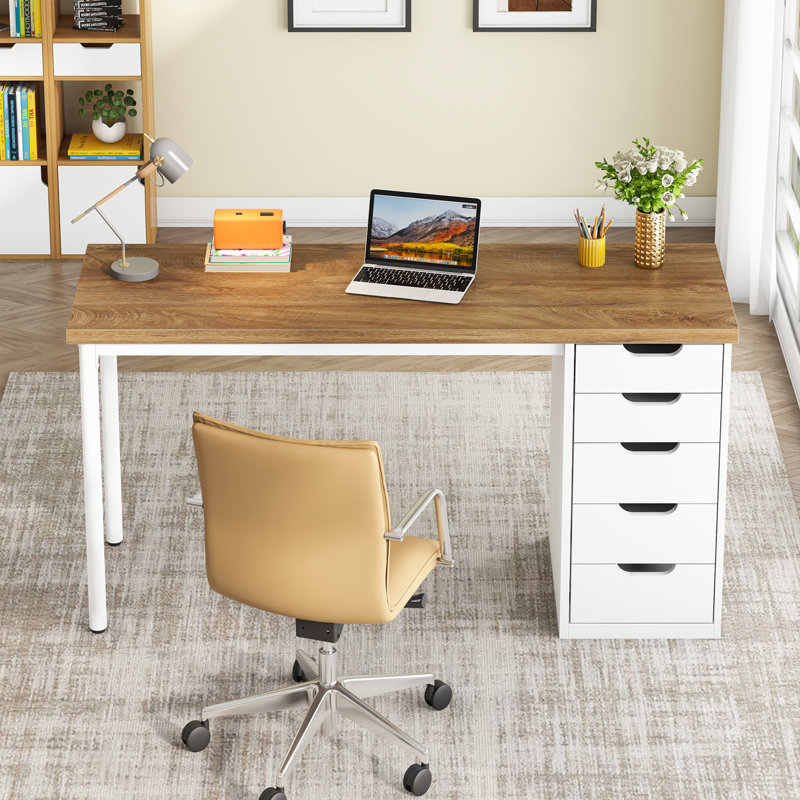 Briget 5-Drawer Computer Desk, Writing, Dressing Modern, Light Brown/White