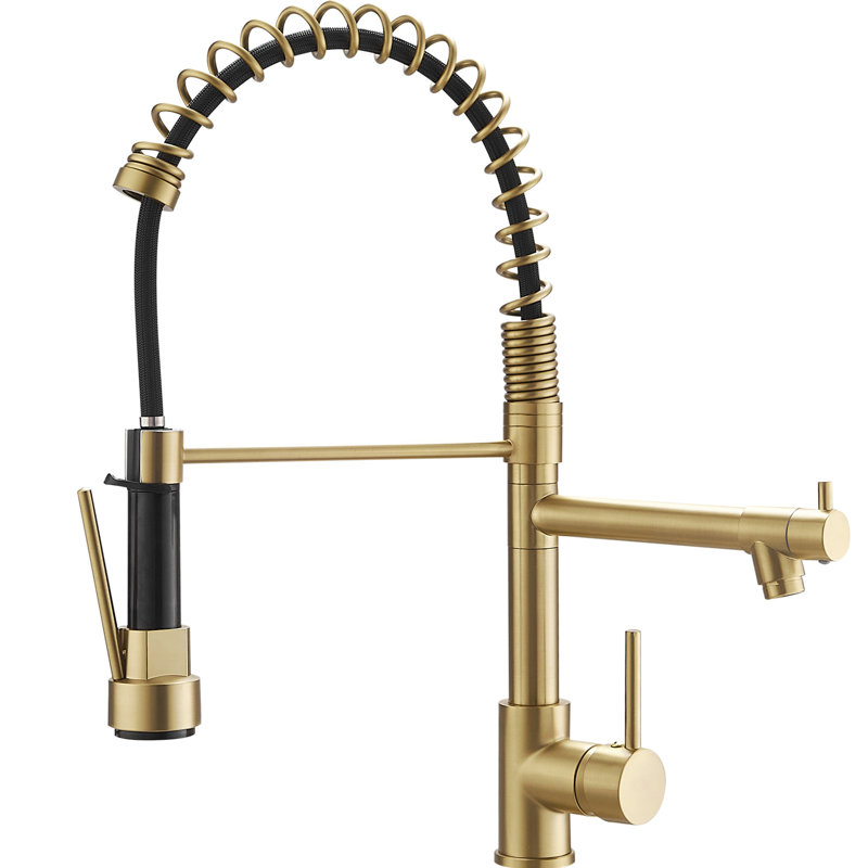 Energetic Gold Kitchen Faucet With Pull Down - 360 Swiveling Nozzle, Single Lever, Brass Quality Assurance Sink Dual, Ceramic Filler, Modern Prominence